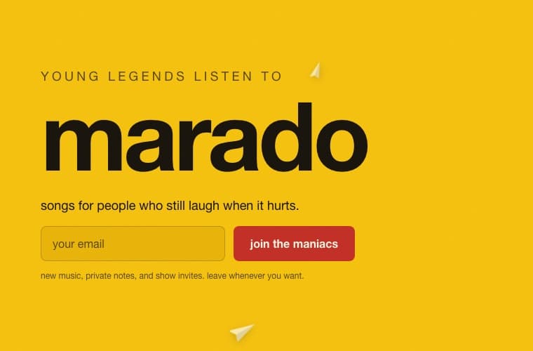The sign-up form on maradomusic.com: join the maniacs